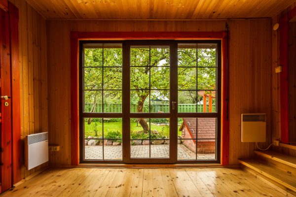 Big window showcase in wooden interior
